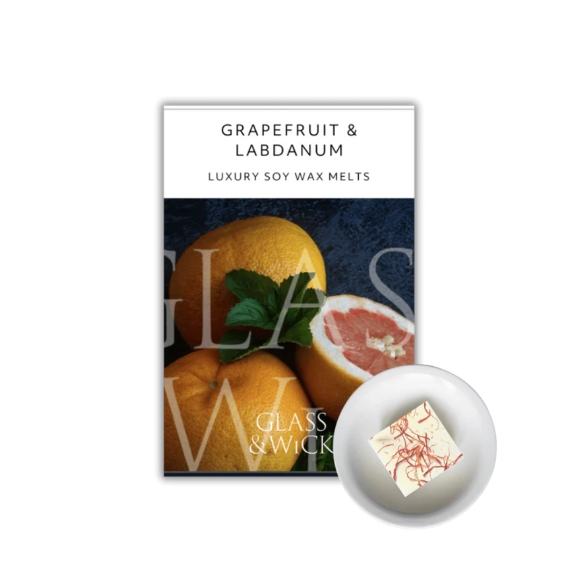 Grapefruit & Labdanum Soy Wax Melts   Glass & Wick