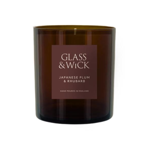 Japanese Plum & Rhubarb Amber Candle   Glass & Wick