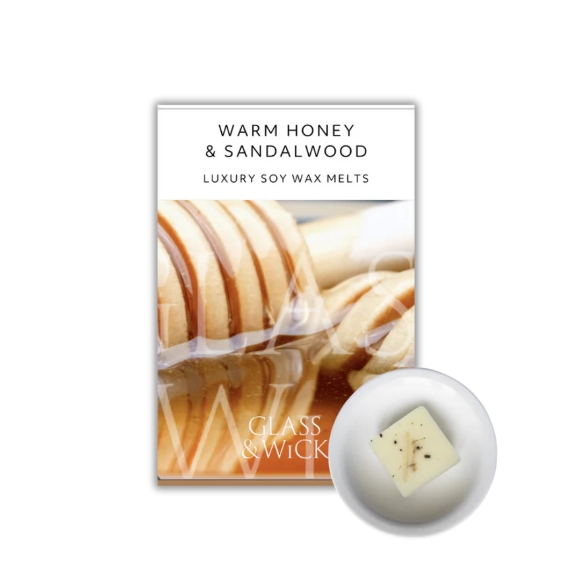 Warm Honey & Sandalwood Soy Wax Melts   Glass & Wick