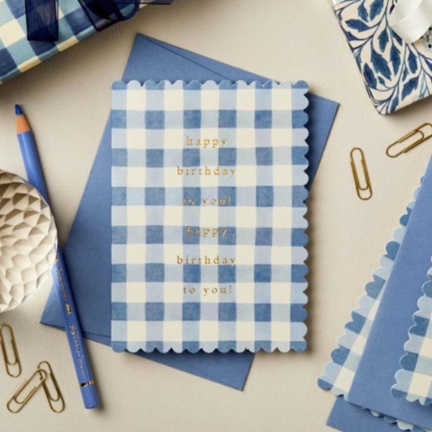 Blue Gingham 'Happy Birthday to you!' Card