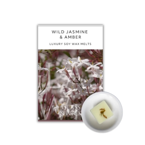 Wild Jasmine & Amber Soy Wax Melts   Glass & Wick